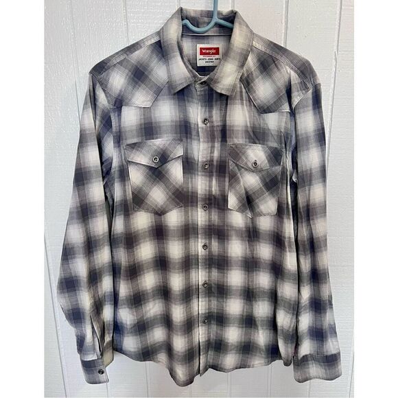 Wrangler Plaid Western Shirt Button Front Long Sleeve  Men's Sz Medium - Picture 1 of 9